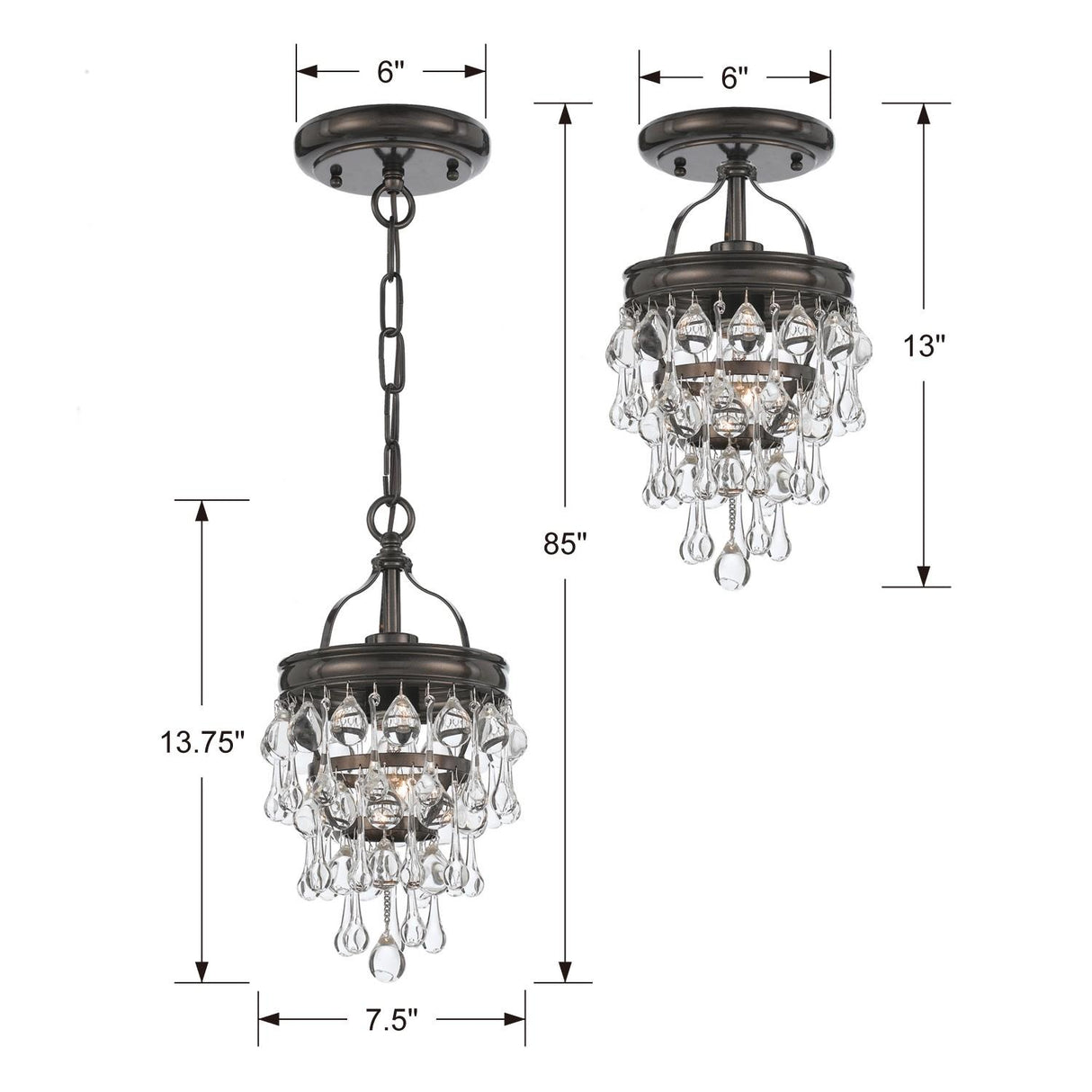 Crystorama Calypso 1 Light Crystal Teardrop Vibrant Bronze Semi Flush Mount