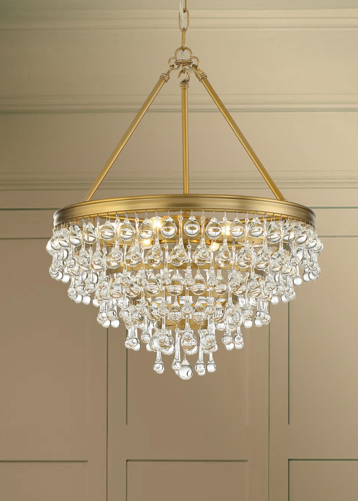 Crystorama Calypso 6 Light Crystal Teardrop Vibrant Gold Chandelier