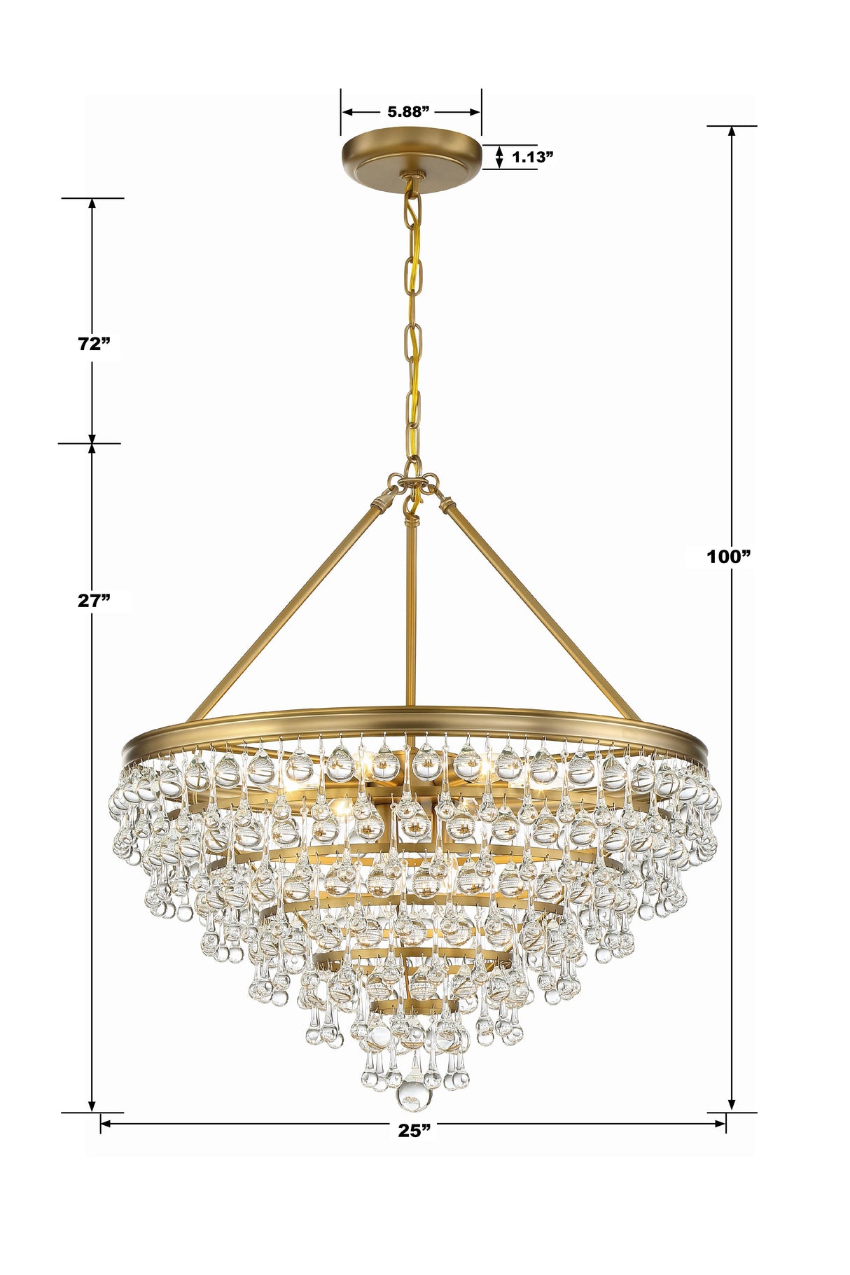Crystorama Calypso 8 Light Crystal Teardrop Vibrant Gold Chandelier