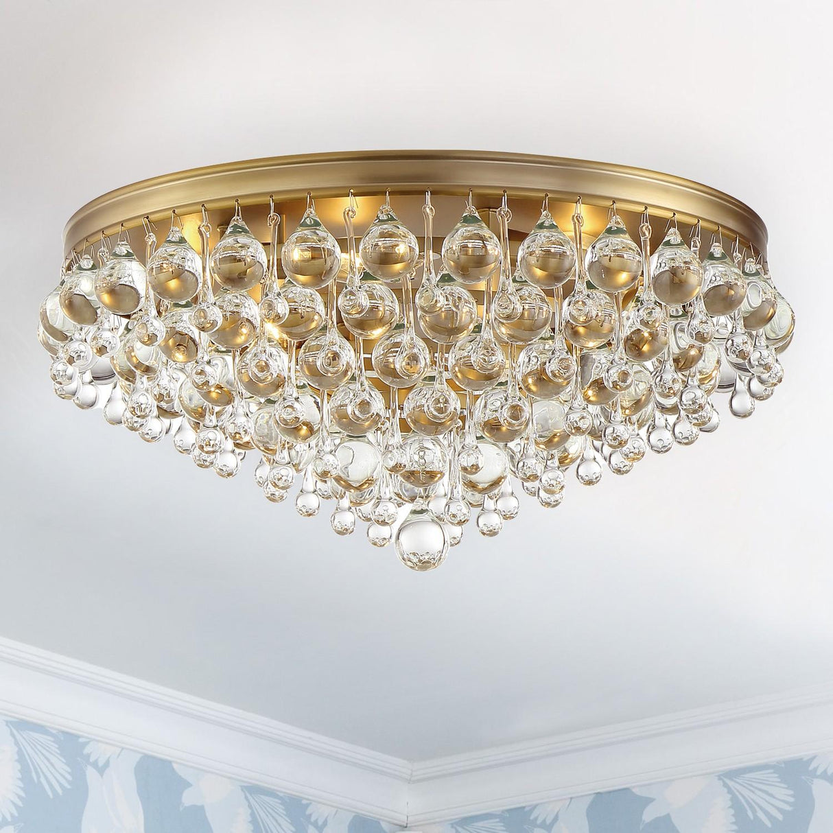 Crystorama Calypso 6 Light Crystal Teardrop Vibrant Gold Flush Mount