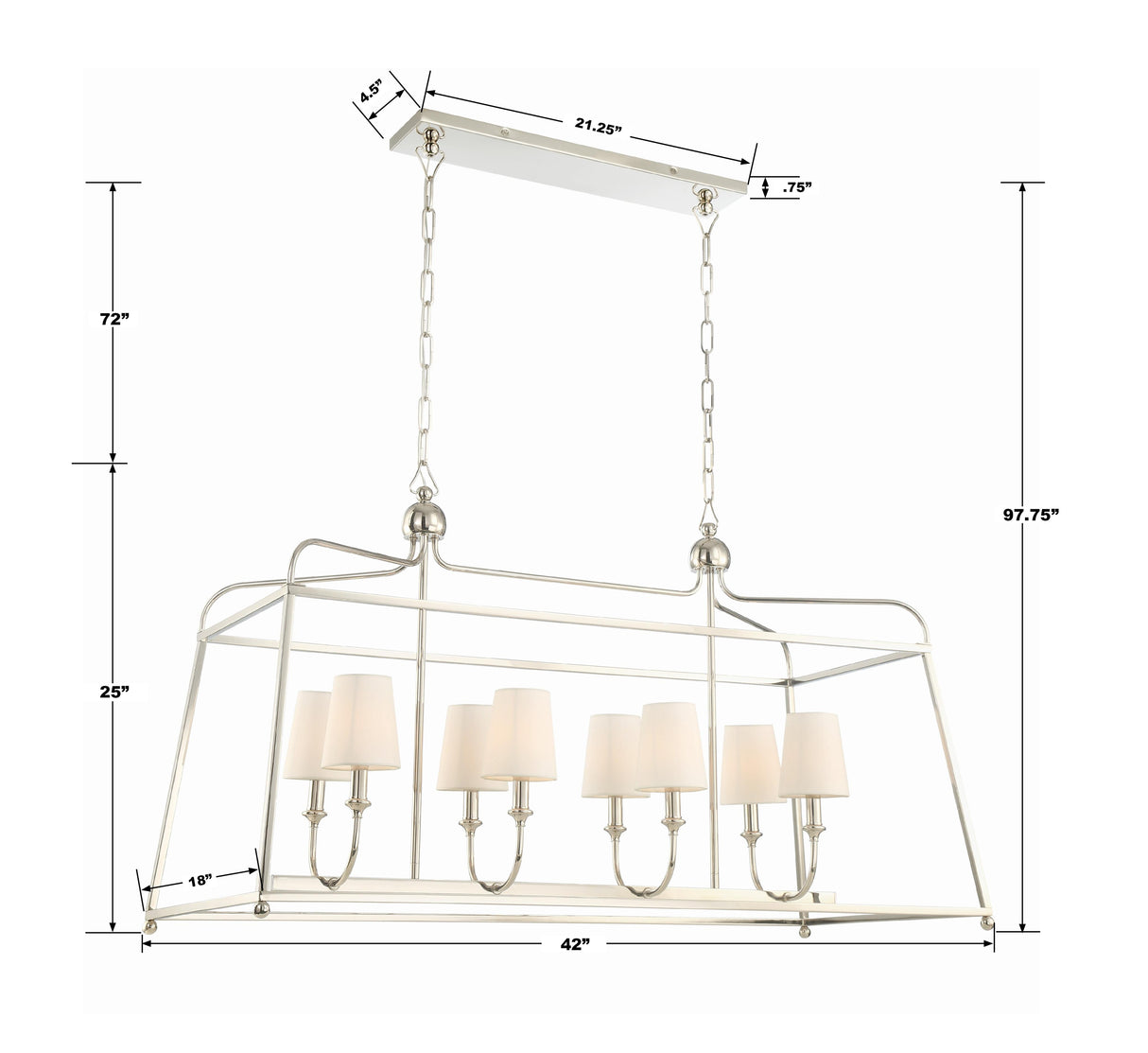Crystorama Libby Langdon Sylvan 8 Light Polished Nickel Linear Chandelier