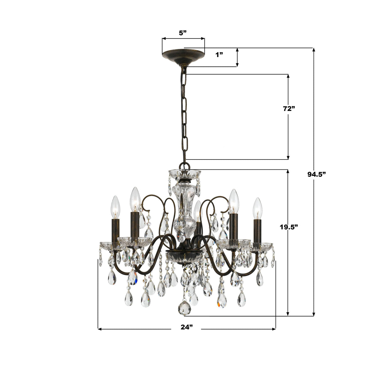 Crystorama Butler 5 Light Spectra Crystal English Bronze Chandelier