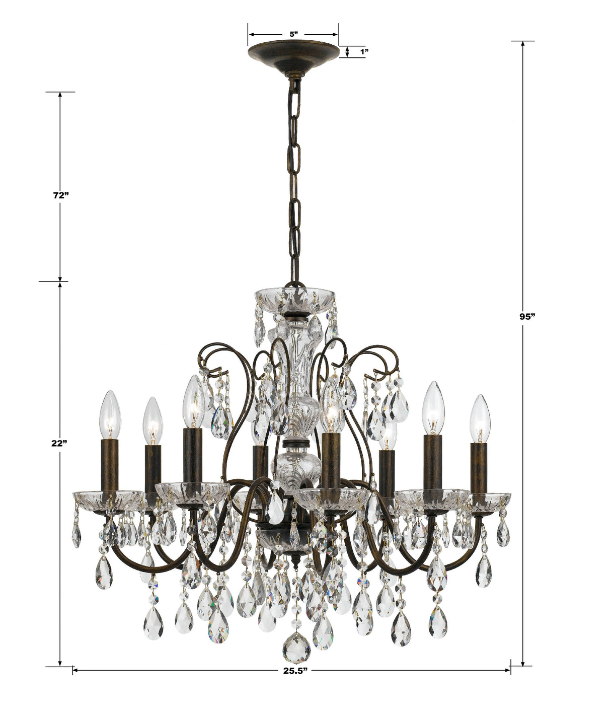 Crystorama Butler 8 Light Hand Cut Crystal English Bronze Chandelier