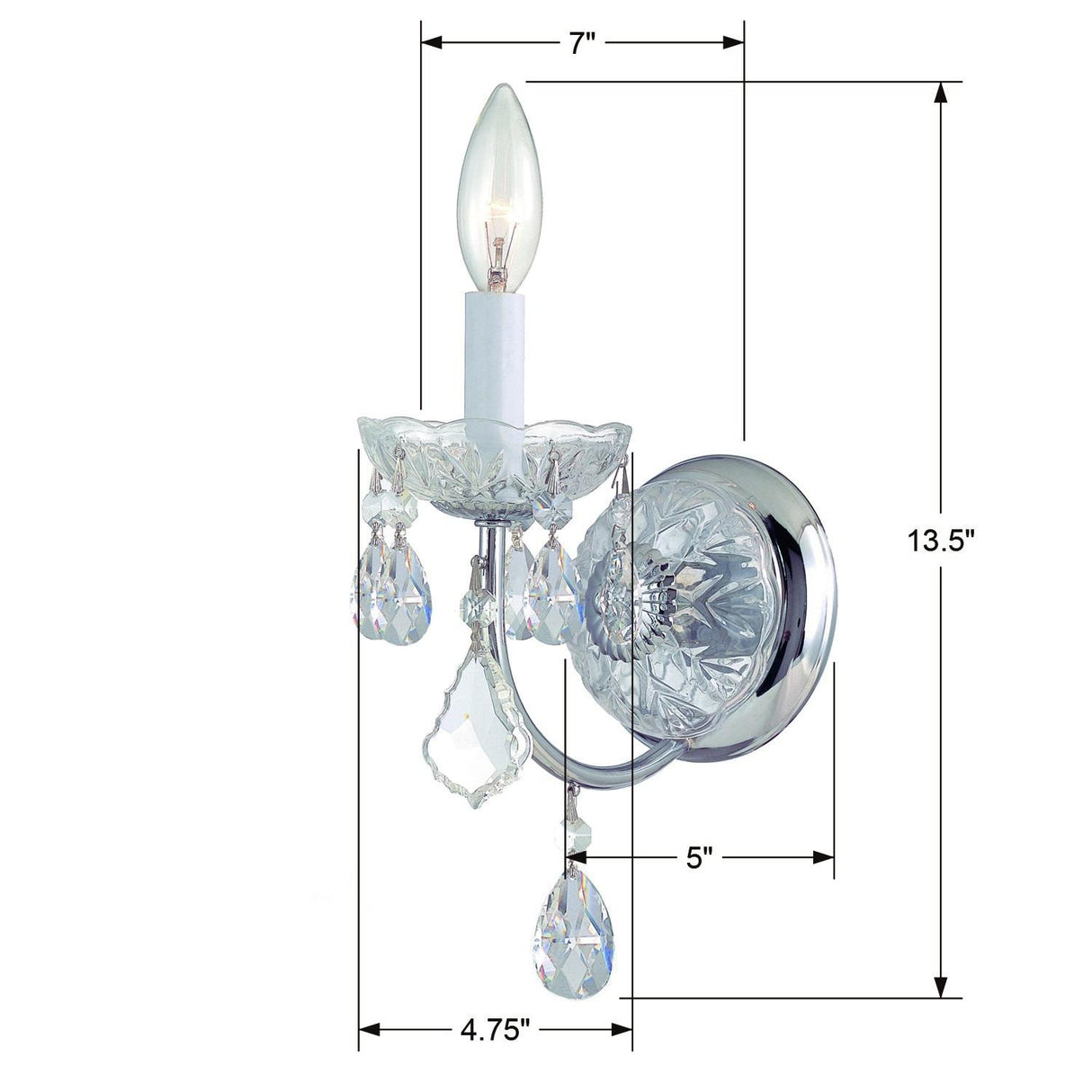 Crystorama Imperial 1 Light Hand Cut Crystal Polished Chrome Sconce