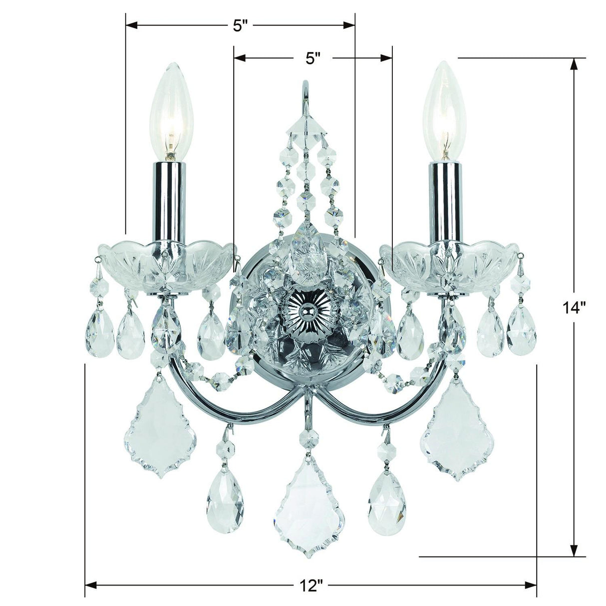 Crystorama Imperial 2 Light Clear Italian Crystal Polished Chrome Sconce