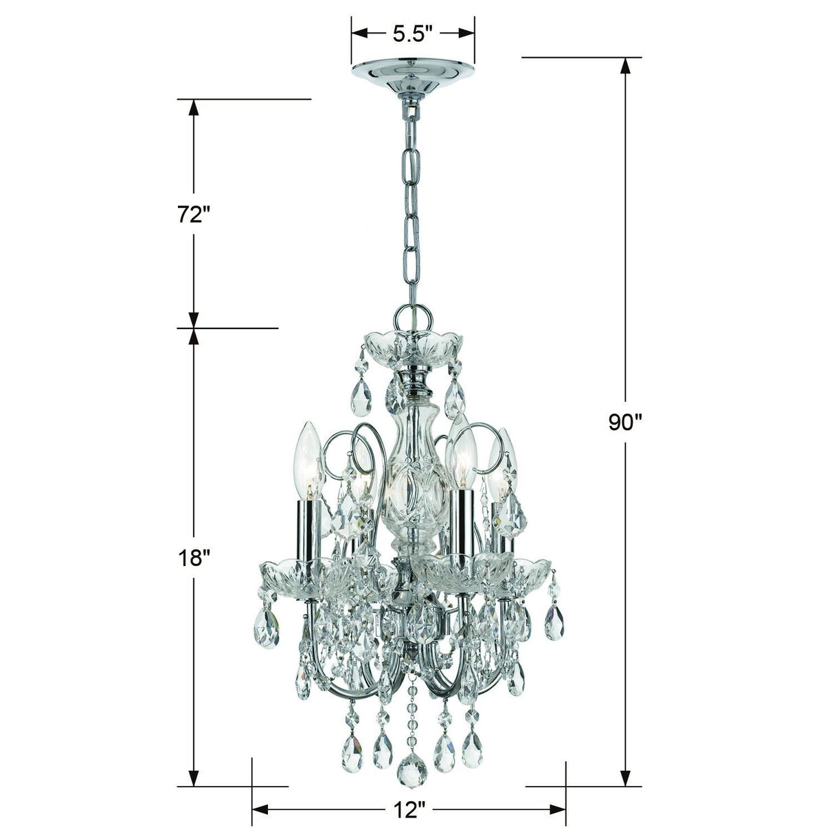 Crystorama Imperial 4 Light Hand Cut Crystal Polished Chrome Mini Chandelier
