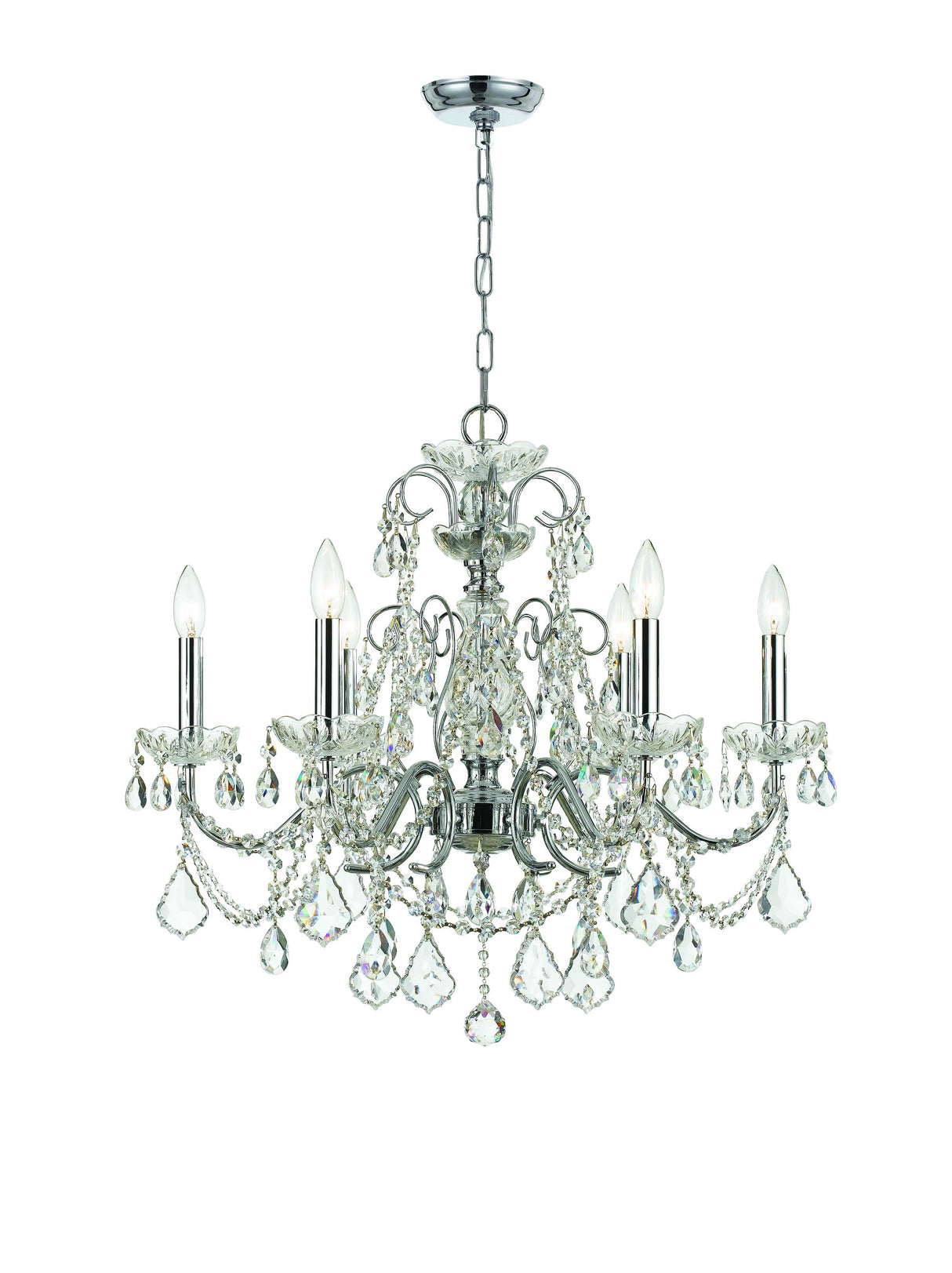 Crystorama Imperial 6 Light Hand Cut Crystal Polished Chrome Chandelier