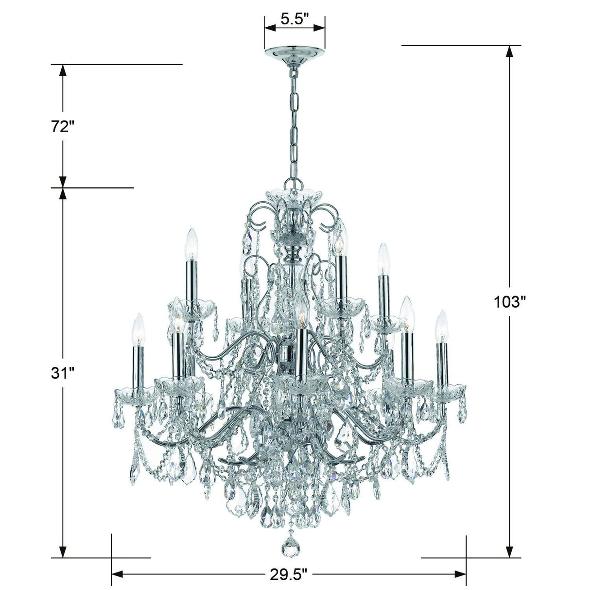 Crystorama Imperial 12 Light Clear Italian Crystal Polished Chrome Chandelier