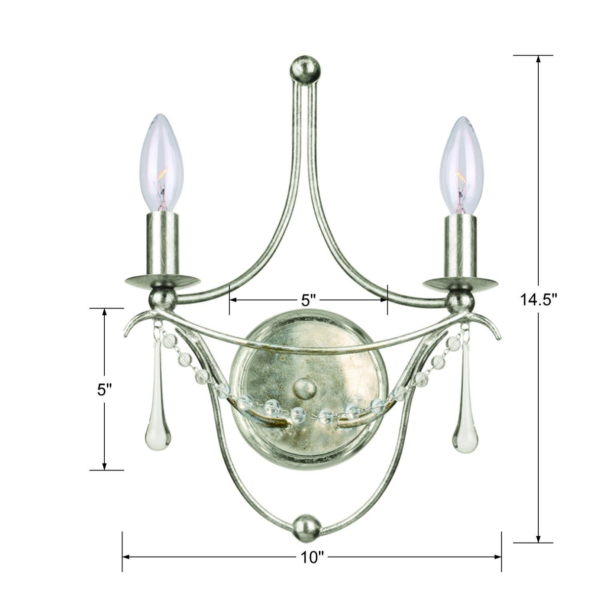 Crystorama Metro 2 Light Antique Silver Sconce