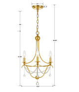 Crystorama Metro 3 Light Antique Gold Mini Chandelier