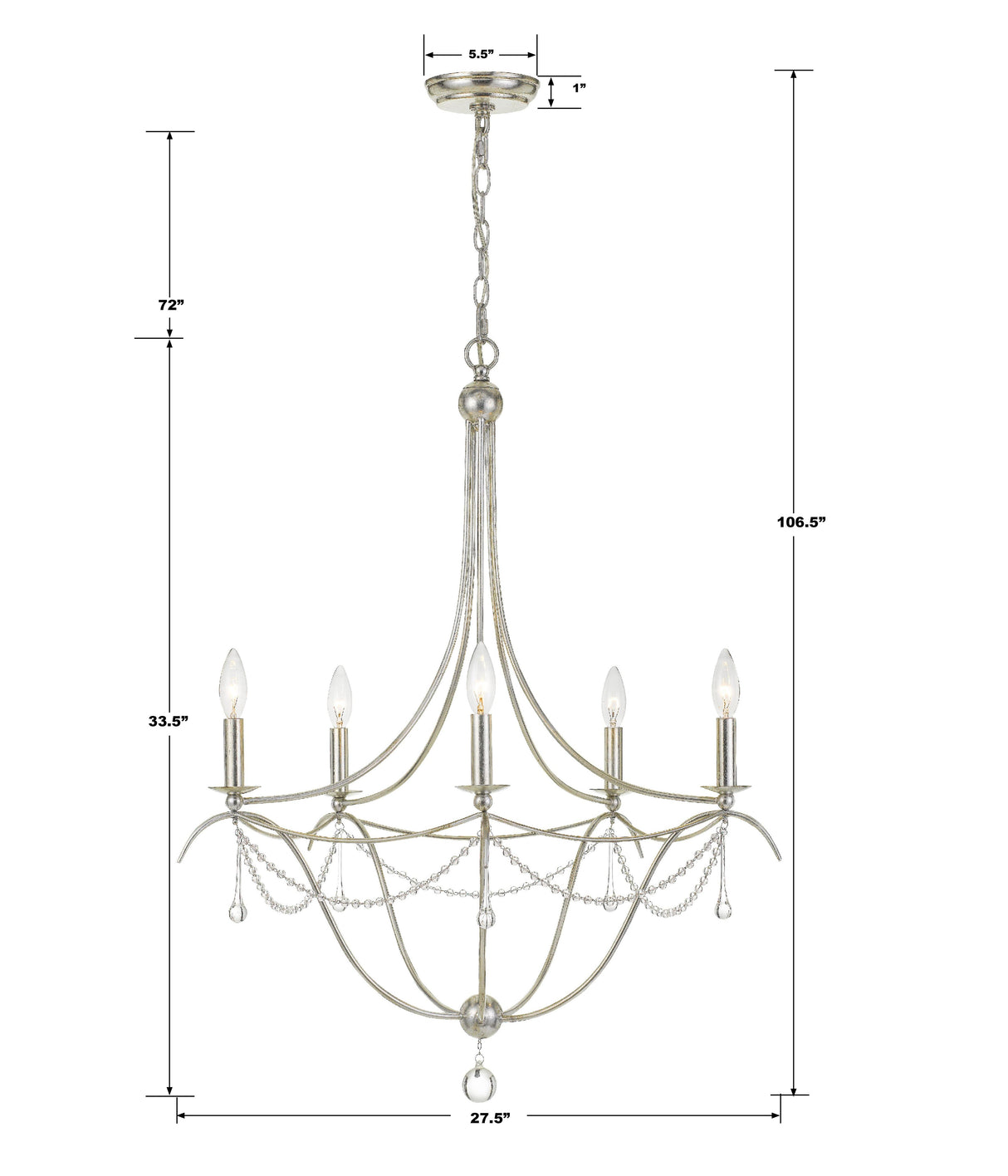 Crystorama Metro 5 Light Crystal Beads Antique Silver Chandelier