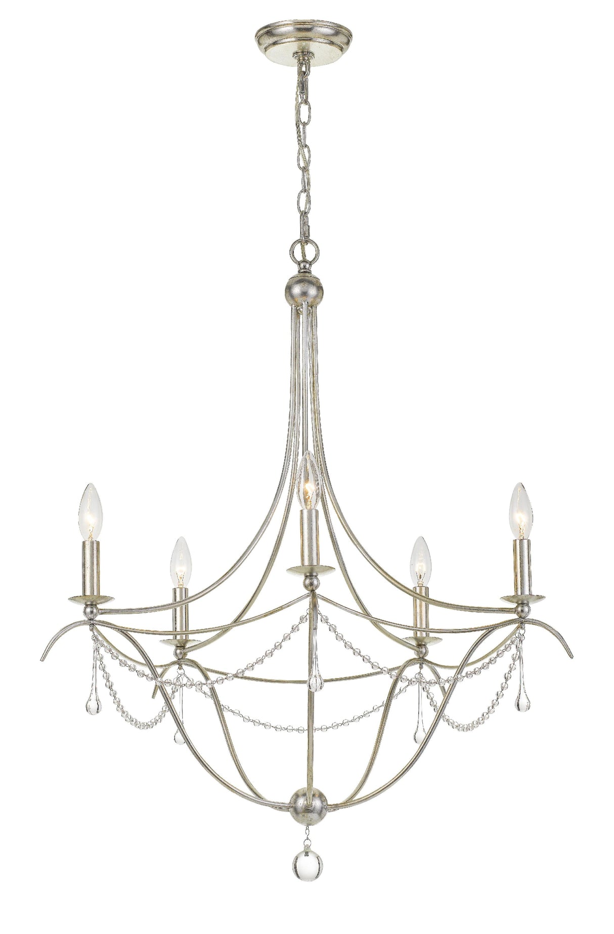 Crystorama Metro 5 Light Crystal Beads Antique Silver Chandelier