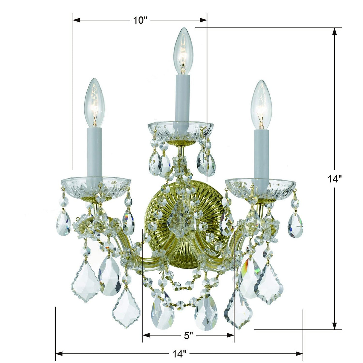 Crystorama Maria Theresa 3 Light Hand Cut Crystal Gold Sconce