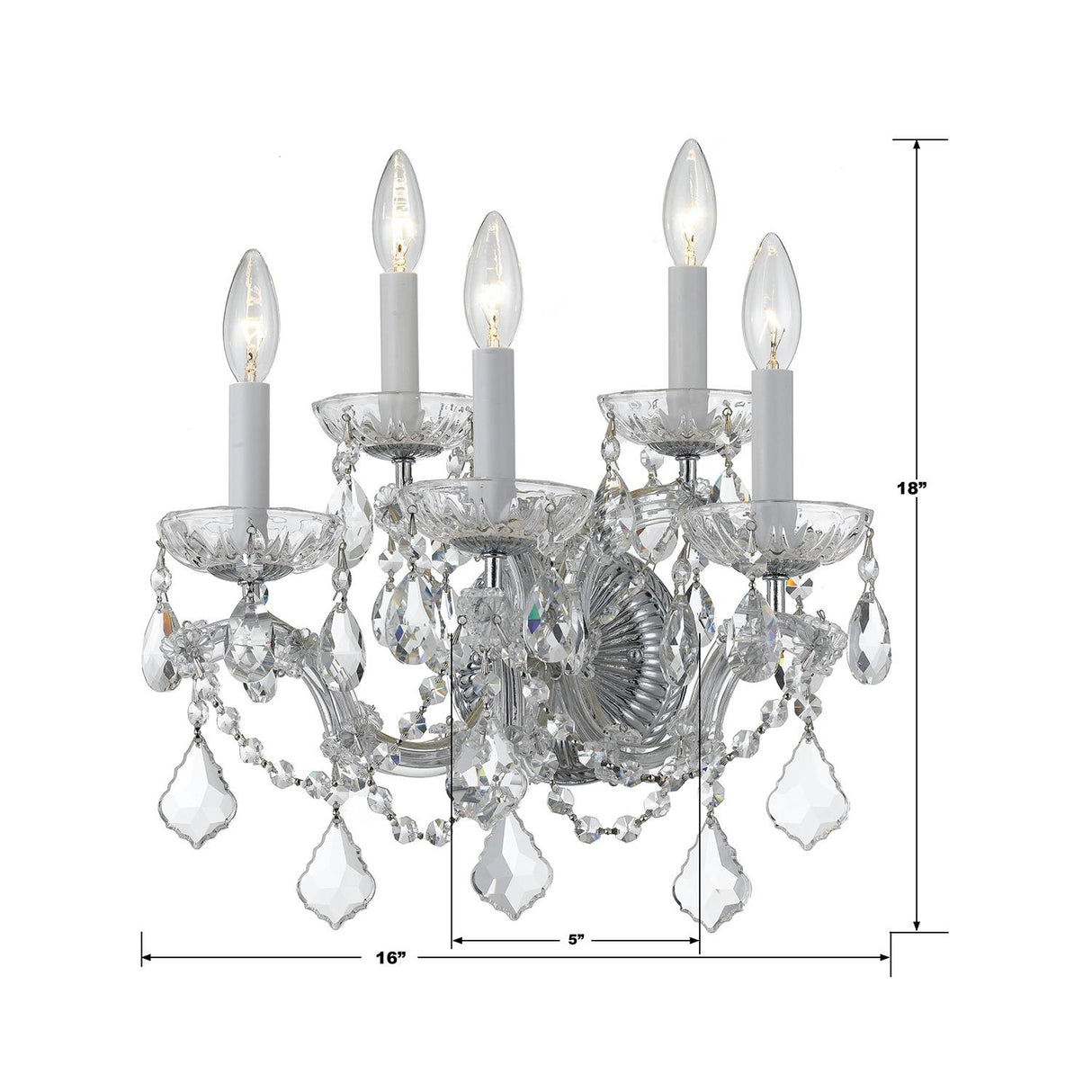 Crystorama Maria Theresa 5 Light Hand Cut Crystal Polished Chrome Sconce