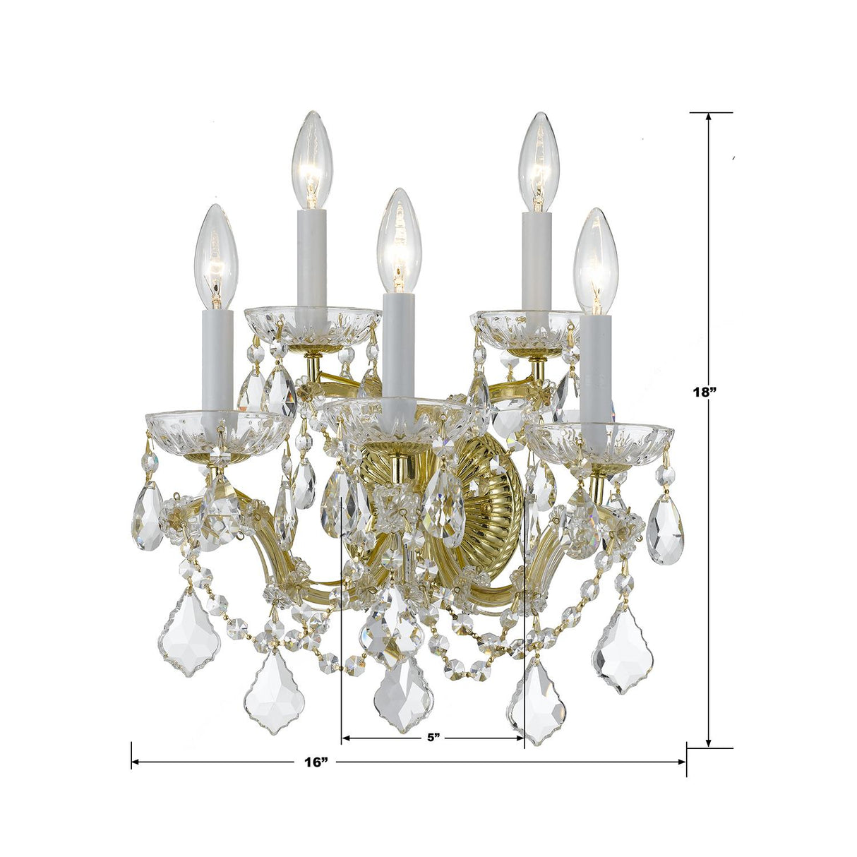 Crystorama Maria Theresa 5 Light Hand Cut Crystal Gold Sconce