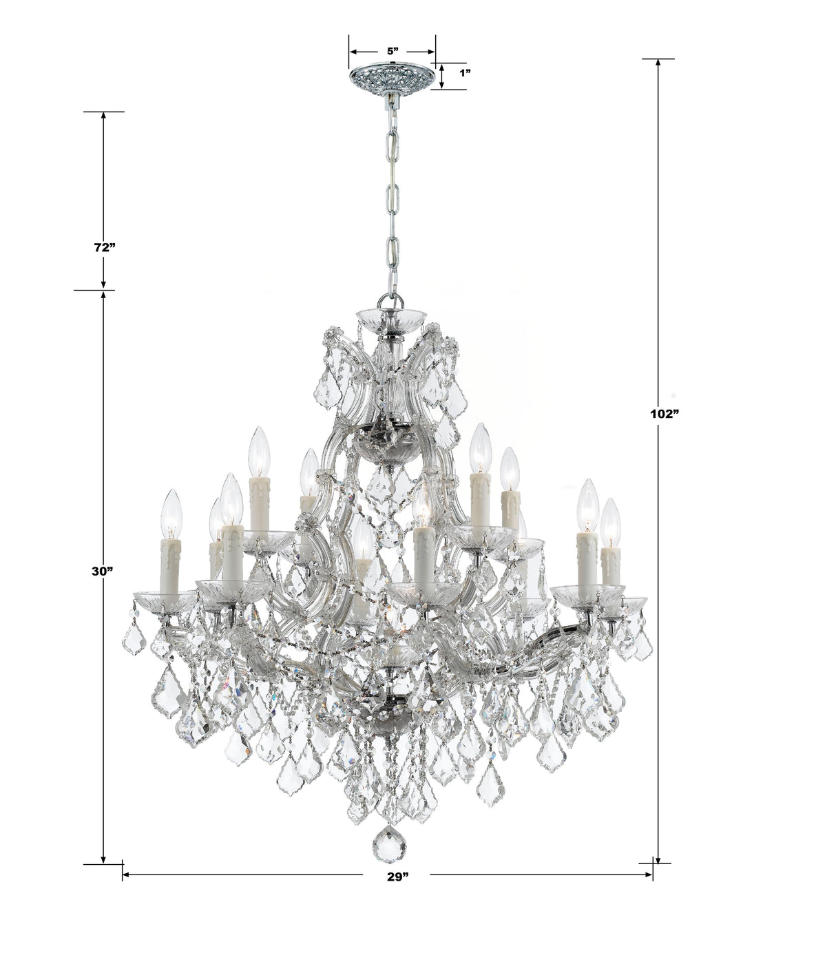 Crystorama Maria Theresa 13 Light Hand Cut Crystal Polished Chrome Chandelier
