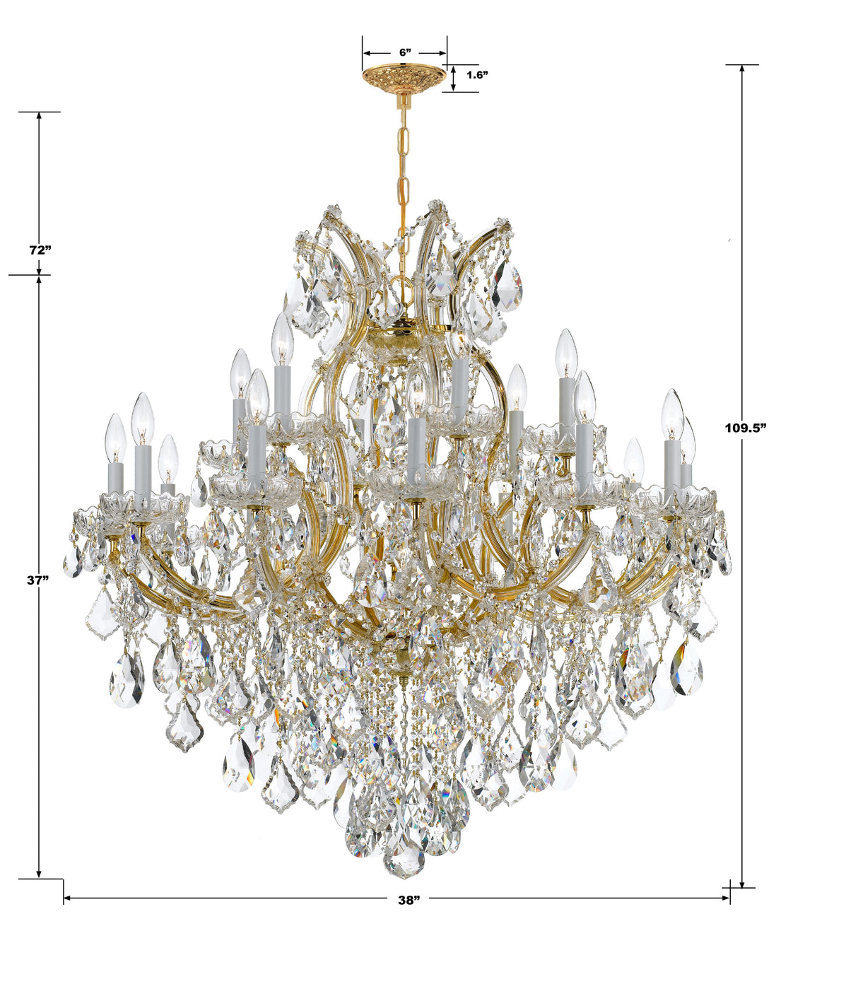 Crystorama Maria Theresa 19 Light Clear Italian Crystal Gold Chandelier