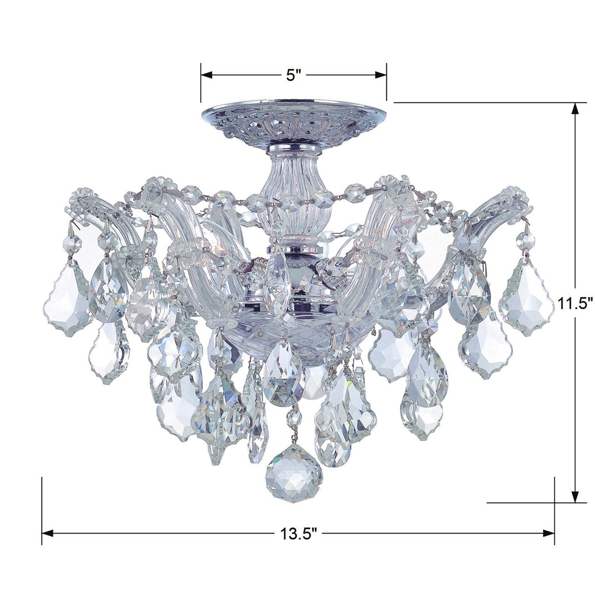 Crystorama Maria Theresa 3 Light Hand Cut Crystal Polished Chrome Semi Flush Mount