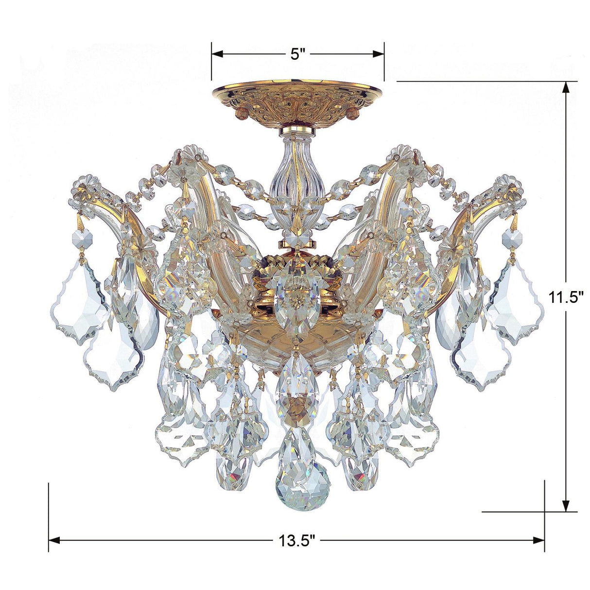 Crystorama Maria Theresa 3 Light Swarovski Strass Crystal Gold Semi Flush Mount