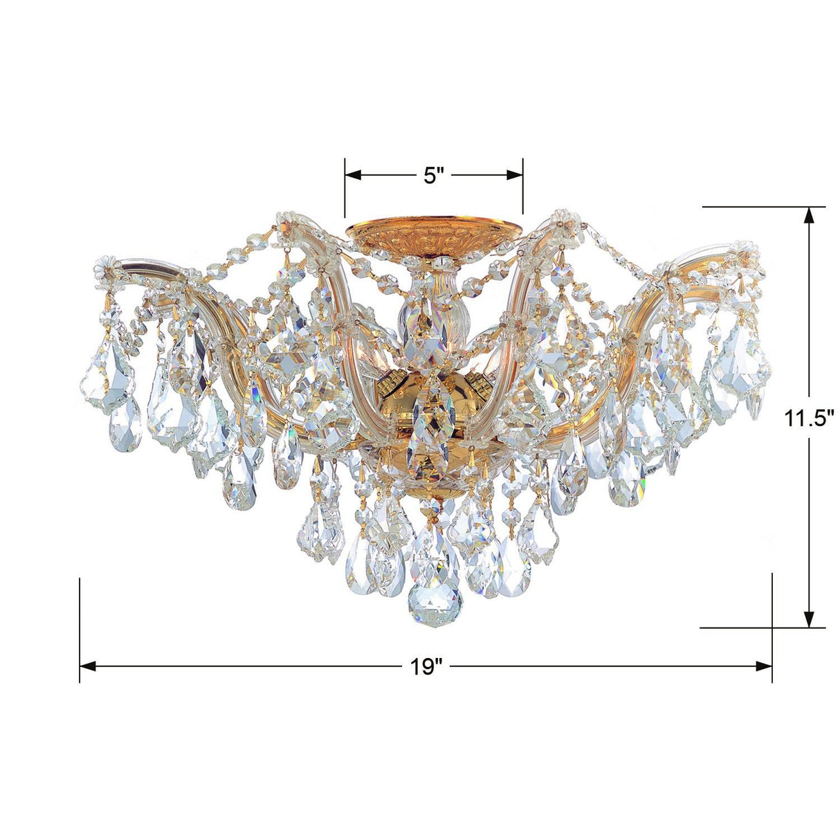 Crystorama Maria Theresa 5 Light Hand Cut Crystal Gold Semi Flush Mount