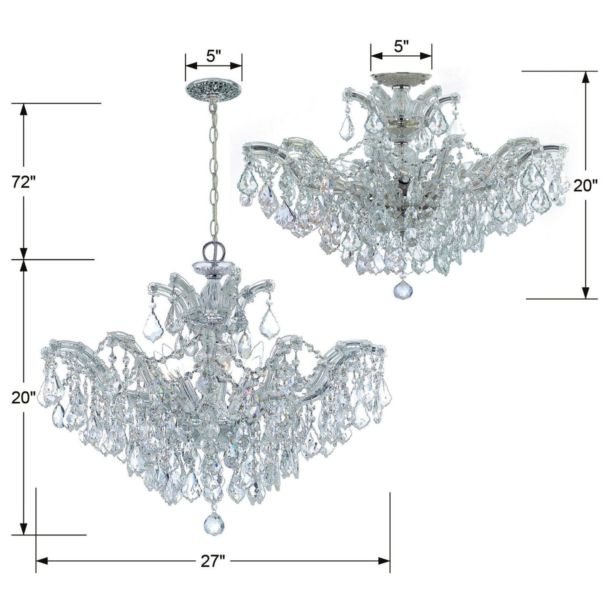 Crystorama Maria Theresa 6 Light Swarovski Strass Crystal Polished Chrome Semi Flush Mount
