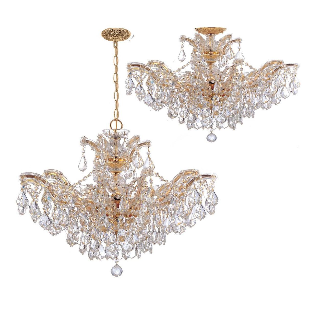 Crystorama Maria Theresa 6 Light Hand Cut Crystal Gold Semi Flush Mount