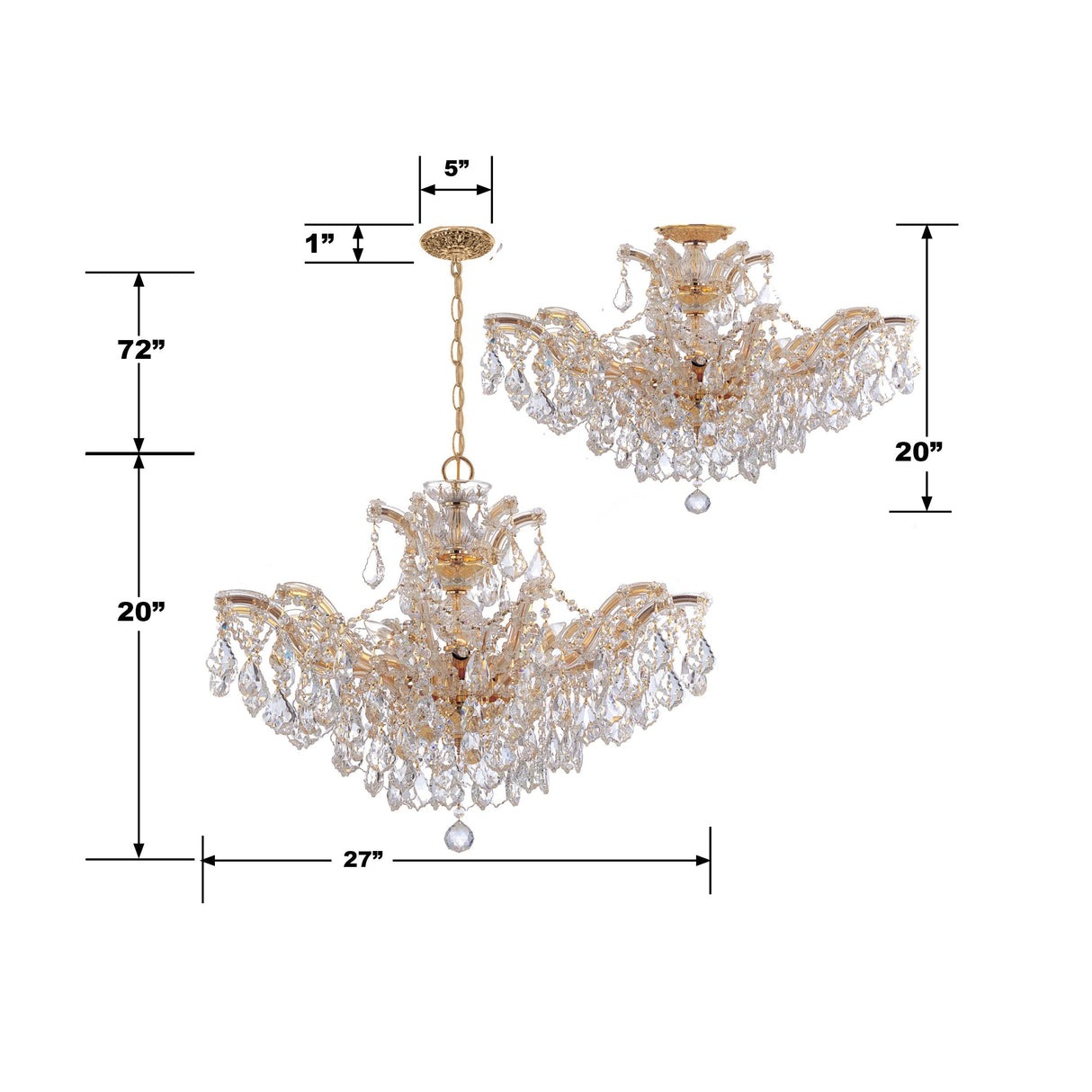 Crystorama Maria Theresa 6 Light Swarovski Strass Crystal Gold Semi Flush Mount