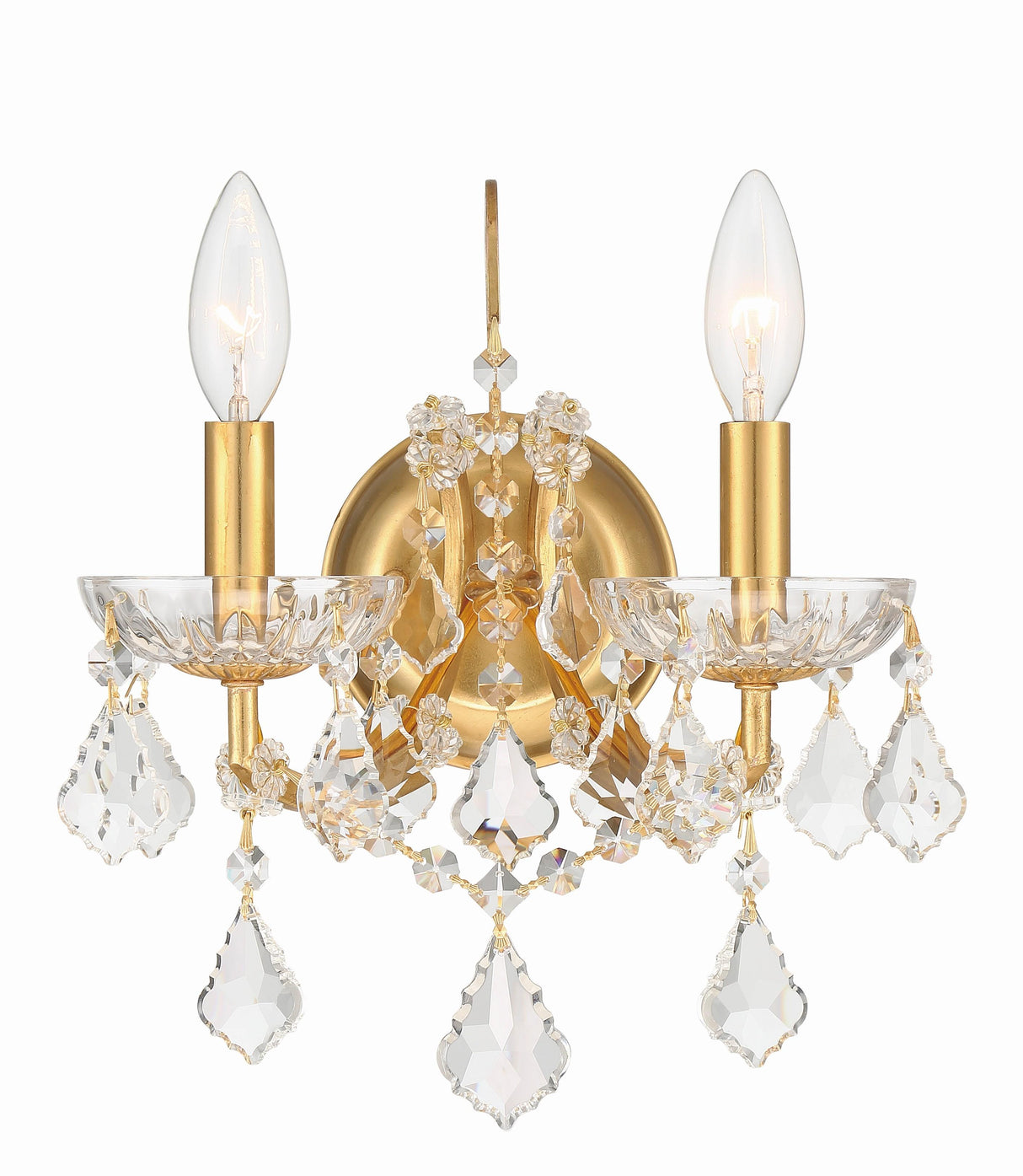 Crystorama Filmore 2 Light Hand Cut Crystal Antique Gold Sconce