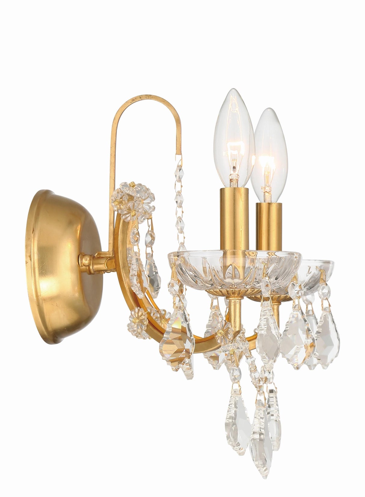 Crystorama Filmore 2 Light Hand Cut Crystal Antique Gold Sconce