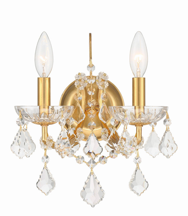 Crystorama Filmore 2 Light Swarovski Strass Crystal Antique Gold Sconce