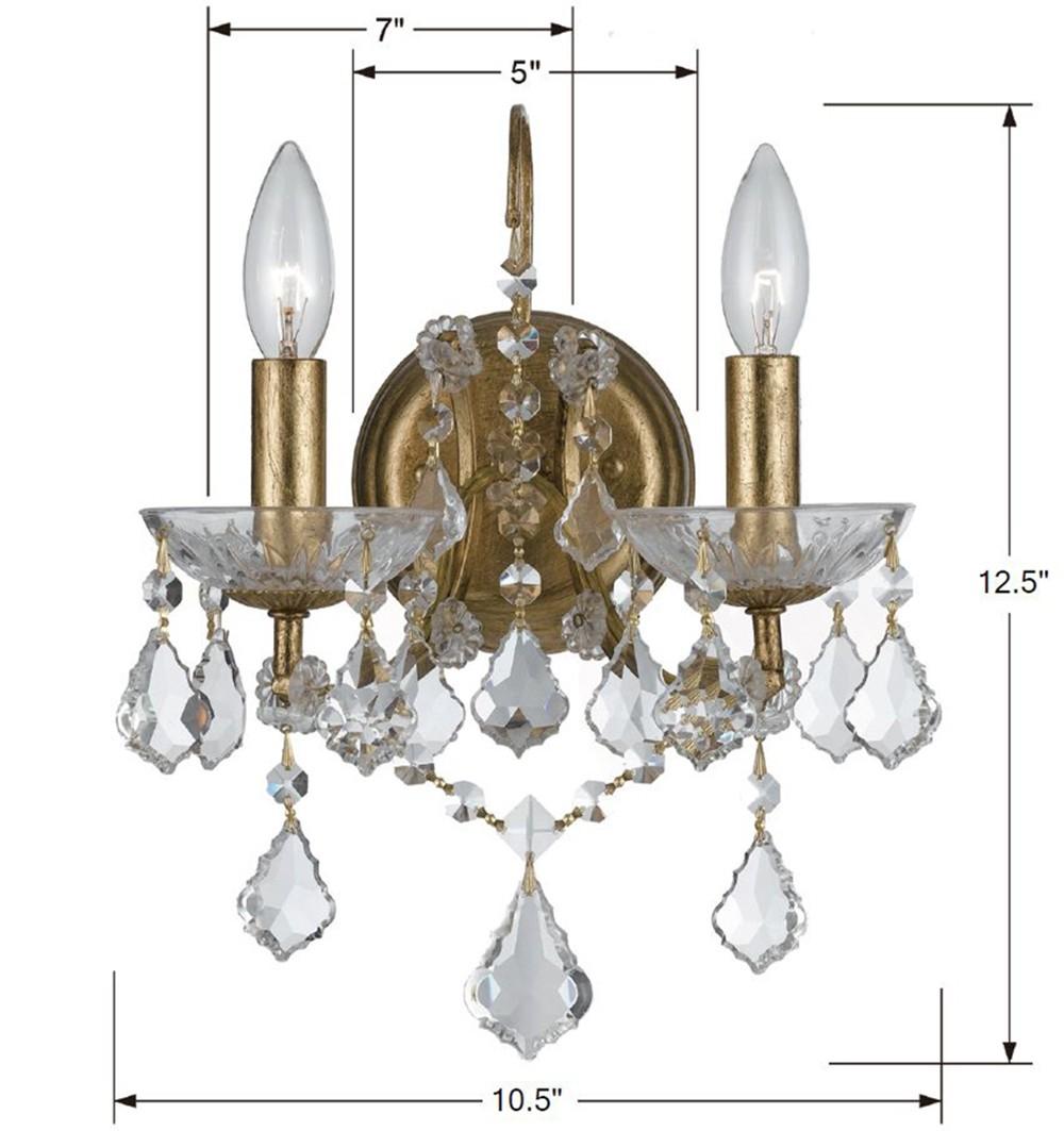 Crystorama Filmore 2 Light Swarovski Strass Crystal Antique Gold Sconce