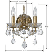 Crystorama Filmore 2 Light Spectra Crystal Antique Gold Sconce