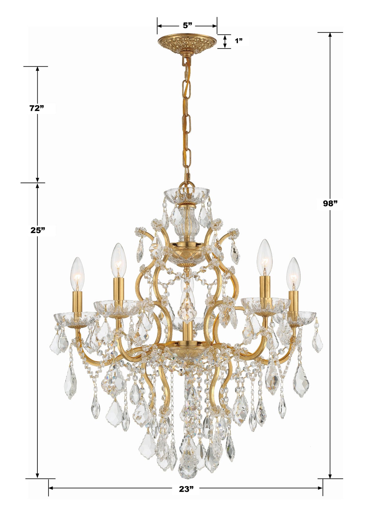 Crystorama Filmore 6 Light Hand Cut Crystal Antique Gold Chandelier