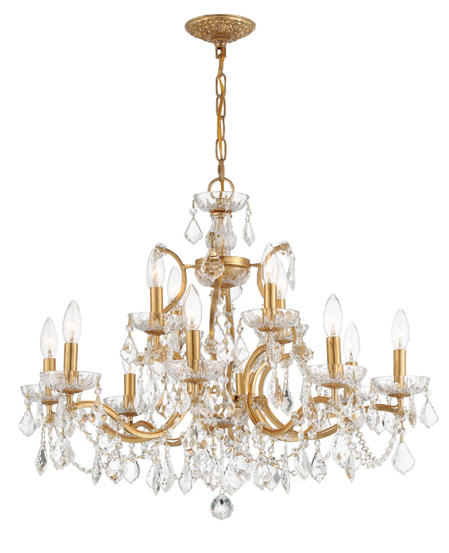 Crystorama Filmore 12 Light Swarovski Strass Crystal Antique Gold Chandelier