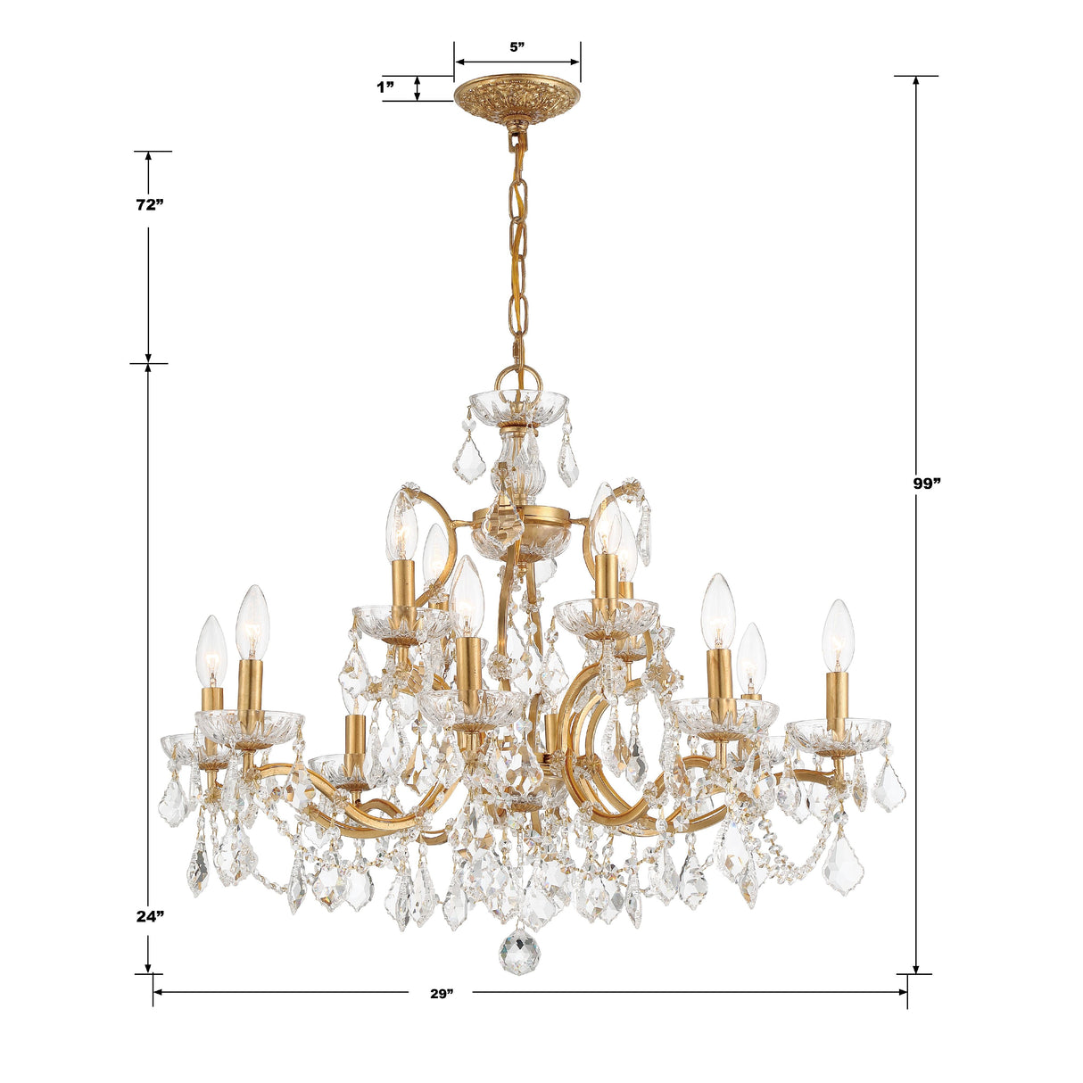 Crystorama Filmore 12 Light Swarovski Strass Crystal Antique Gold Chandelier