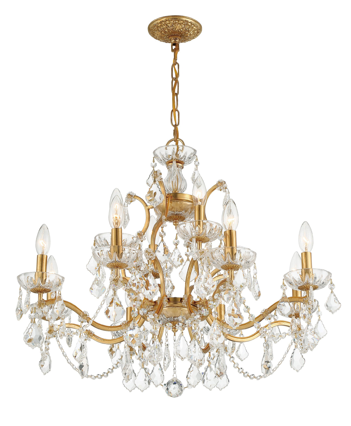 Crystorama Filmore 12 Light Swarovski Strass Crystal Antique Gold Chandelier