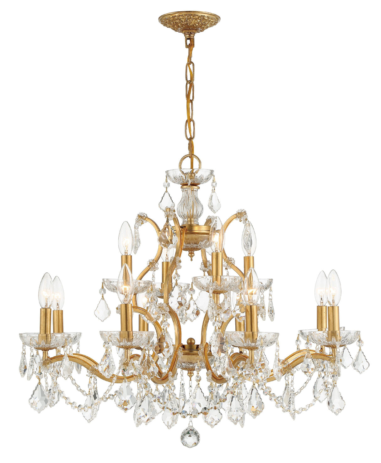 Crystorama Filmore 12 Light Swarovski Strass Crystal Antique Gold Chandelier