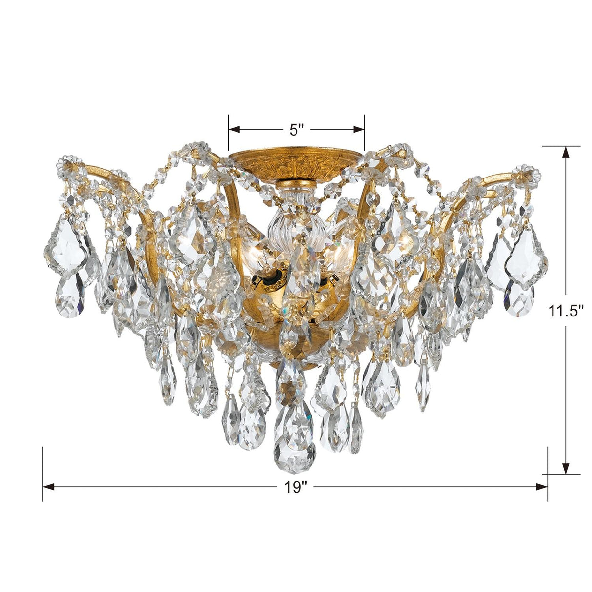 Crystorama Filmore 5 Light Swarovski Strass Crystal Antique Gold Flush Mount