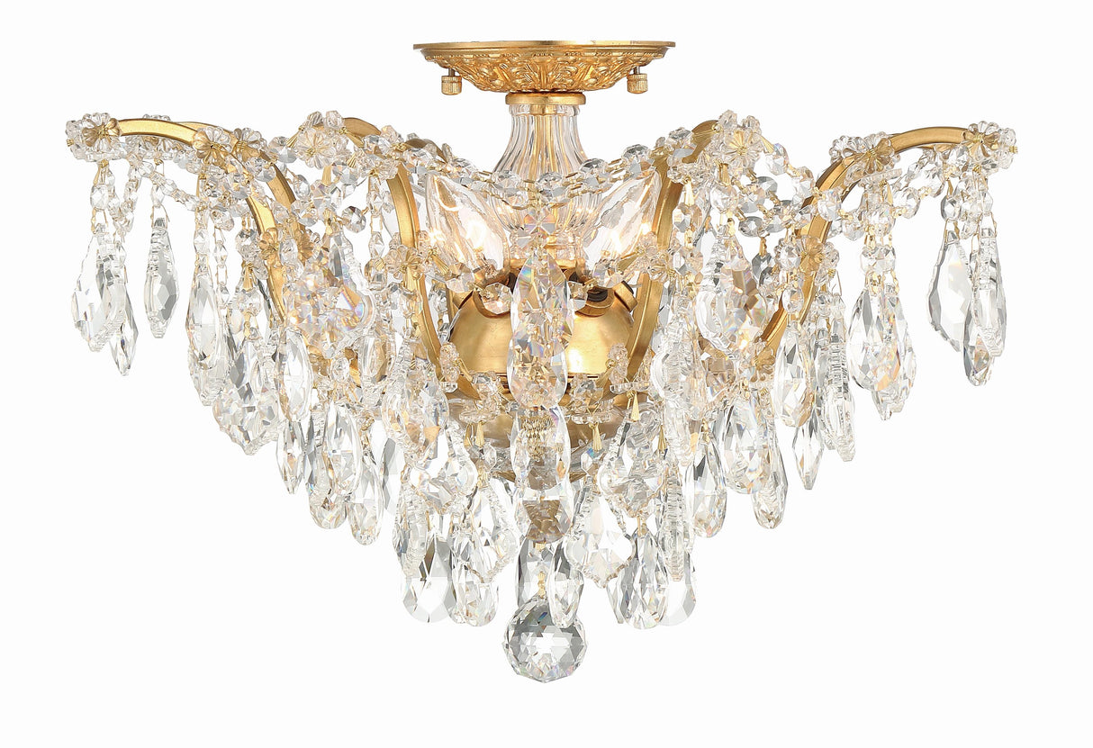 Crystorama Filmore 5 Light Swarovski Strass Crystal Antique Gold Flush Mount