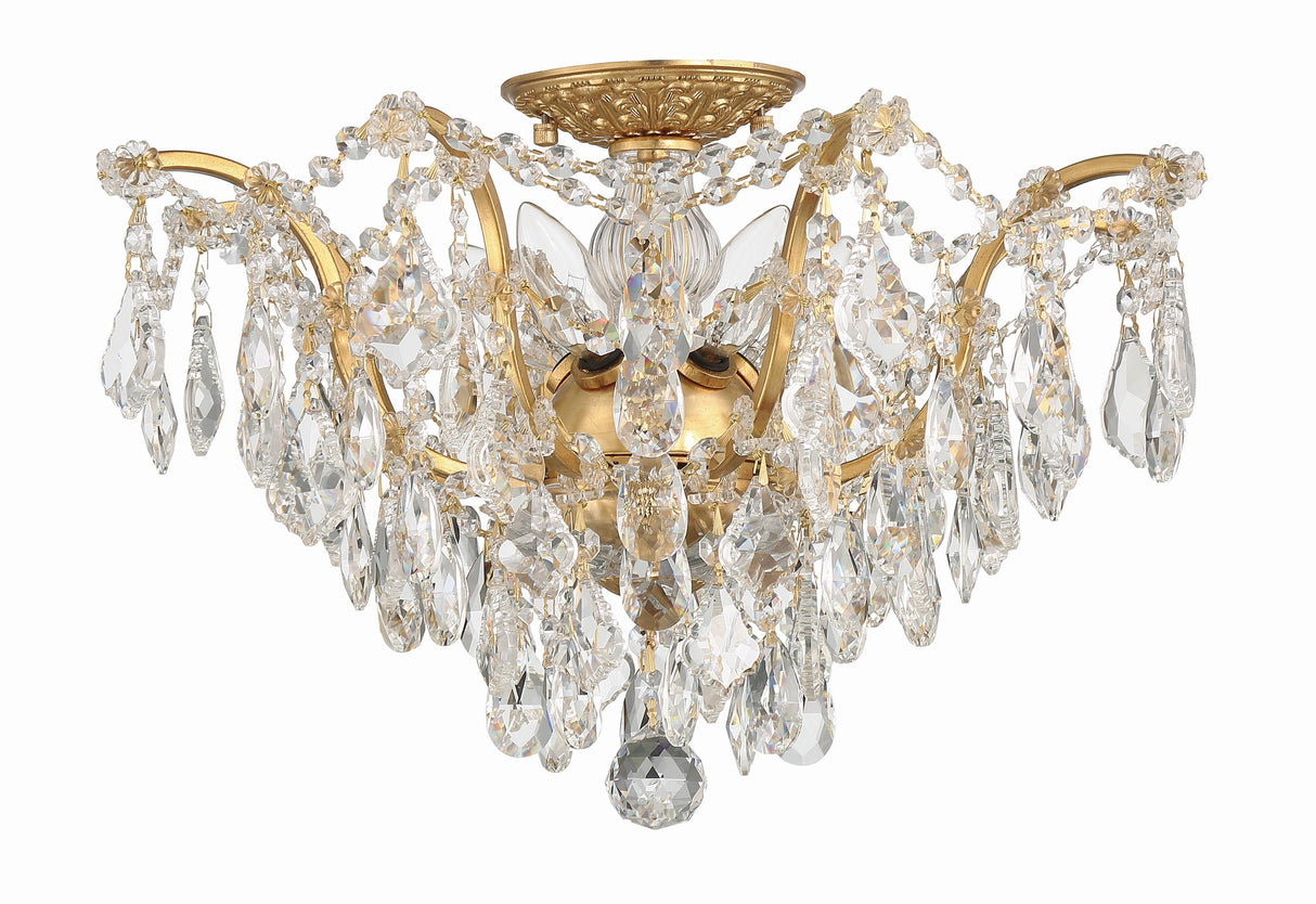 Crystorama Filmore 5 Light Swarovski Strass Crystal Antique Gold Flush Mount