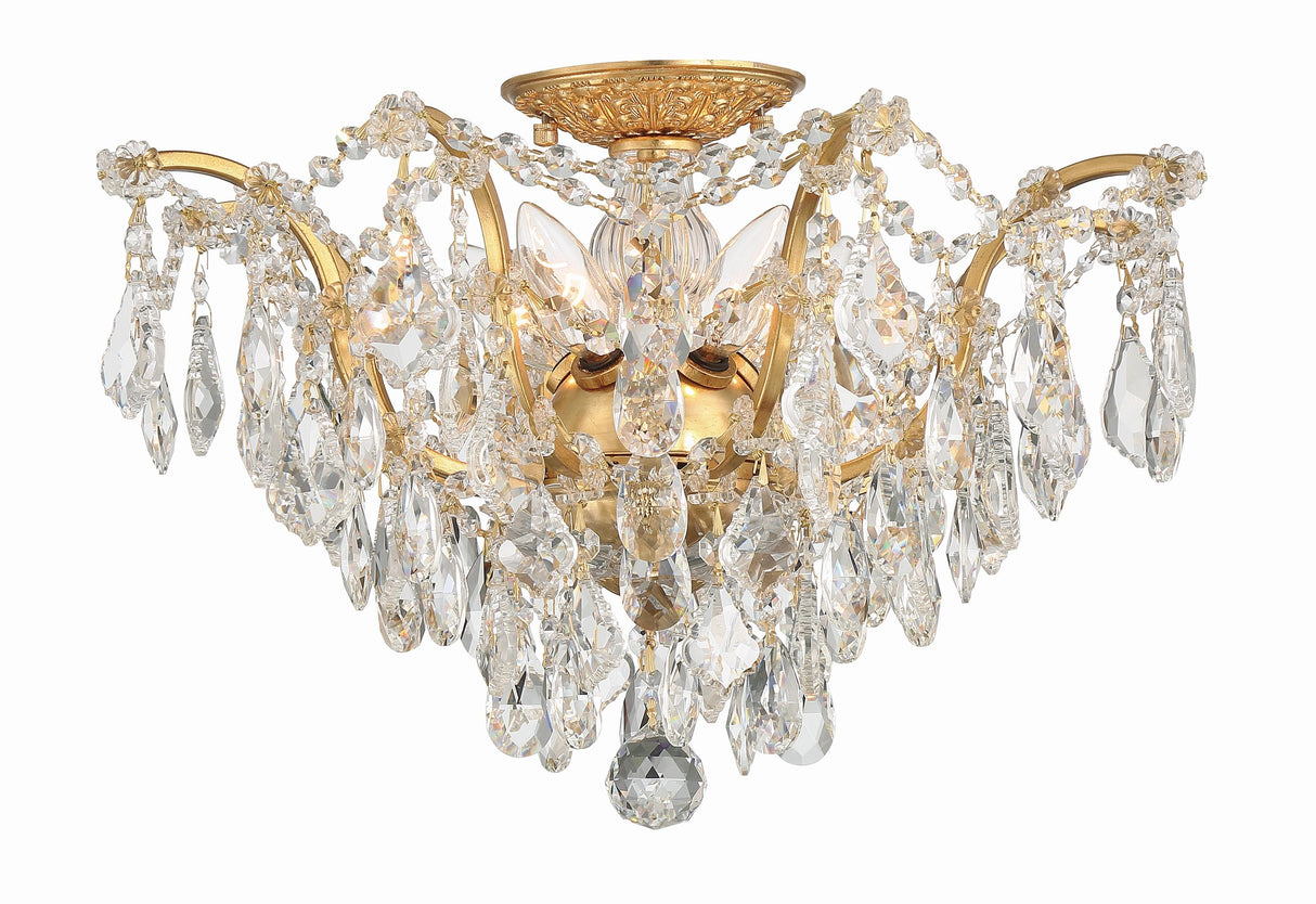 Crystorama Filmore 5 Light Spectra Crystal Antique Gold Flush Mount