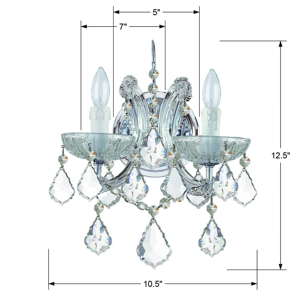 Crystorama Maria Theresa 2 Light Hand Cut Crystal Polished Chrome Sconce