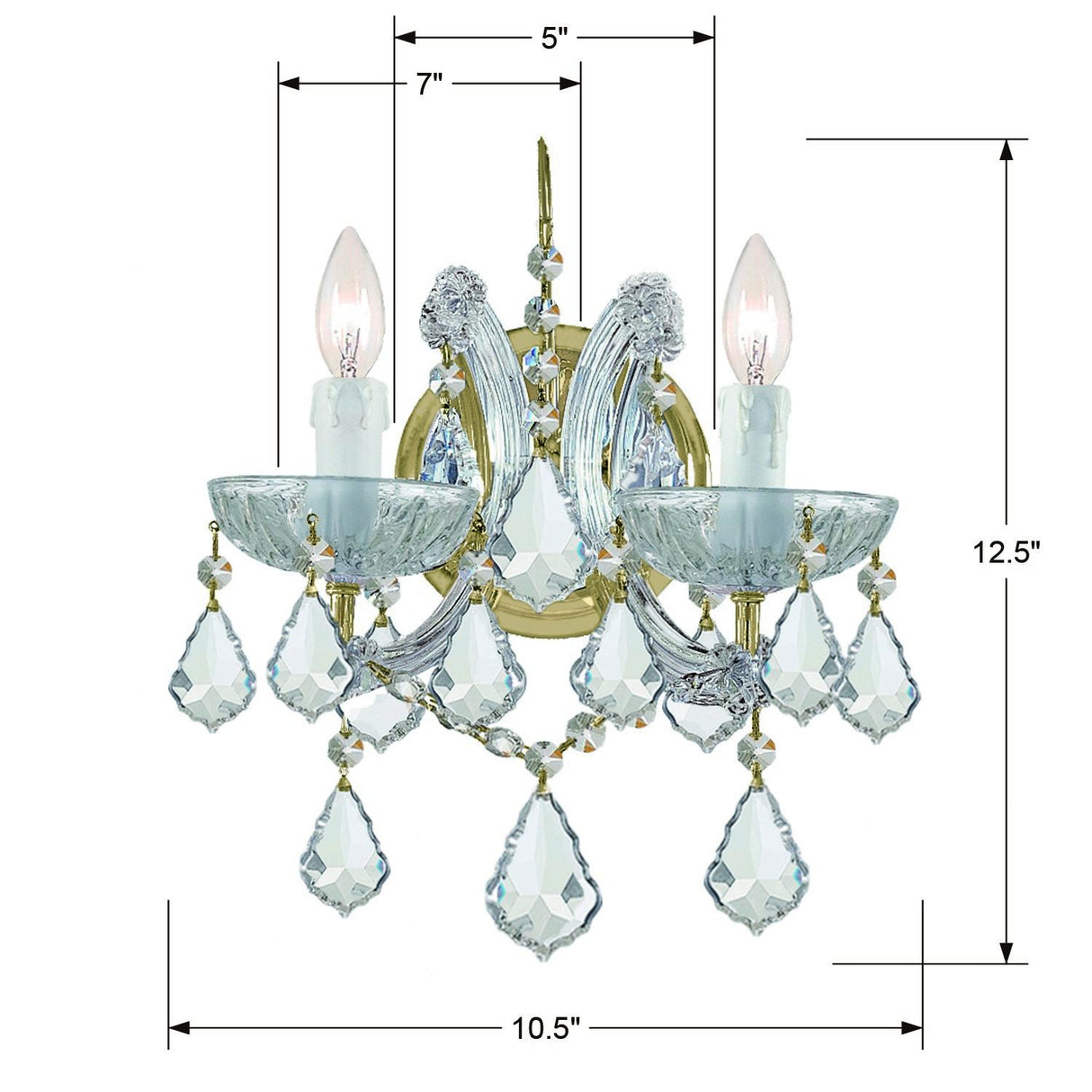 Crystorama Maria Theresa 2 Light Hand Cut Crystal Gold Sconce