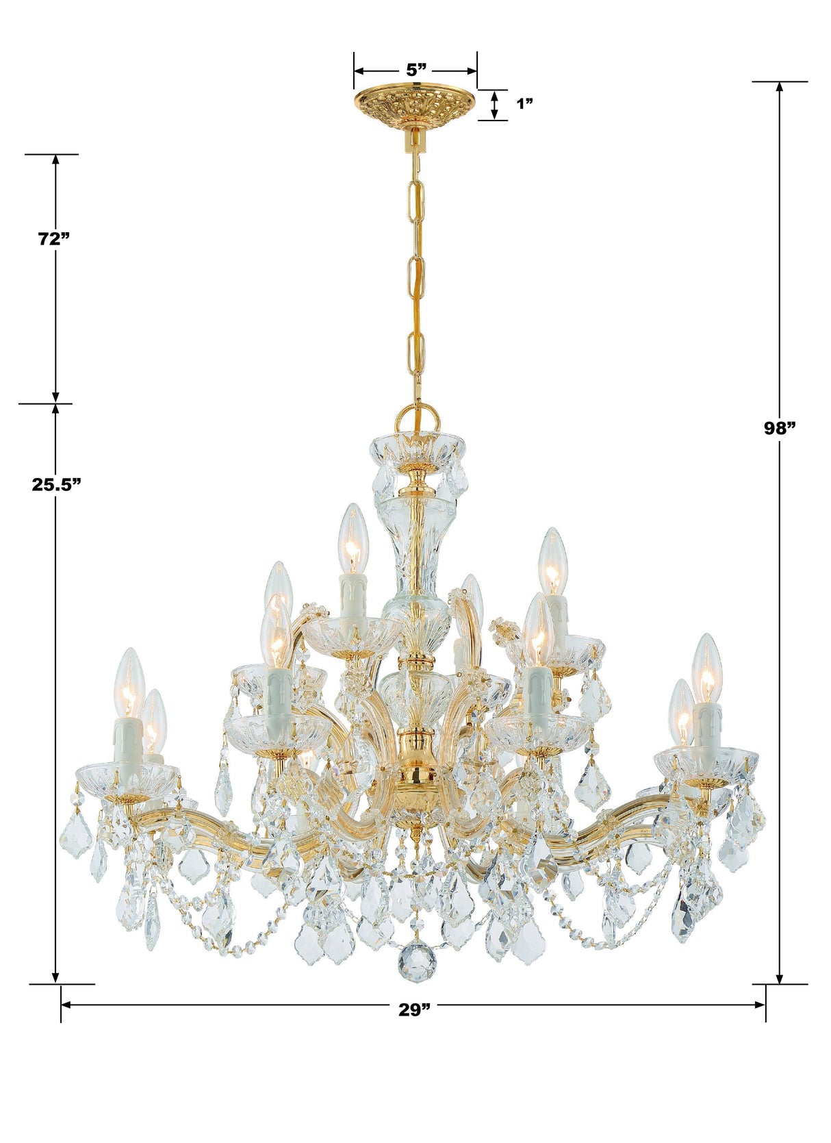 Crystorama Maria Theresa 12 Light Clear Italian Crystal Gold Chandelier