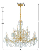 Crystorama Maria Theresa 12 Light Clear Italian Crystal Gold Chandelier