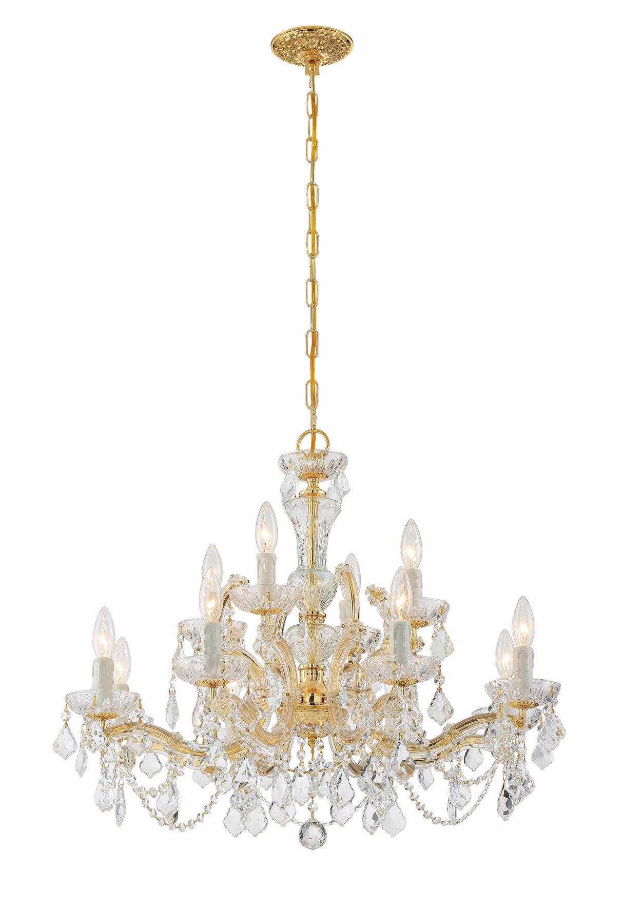 Crystorama Maria Theresa 12 Light Clear Italian Crystal Gold Chandelier