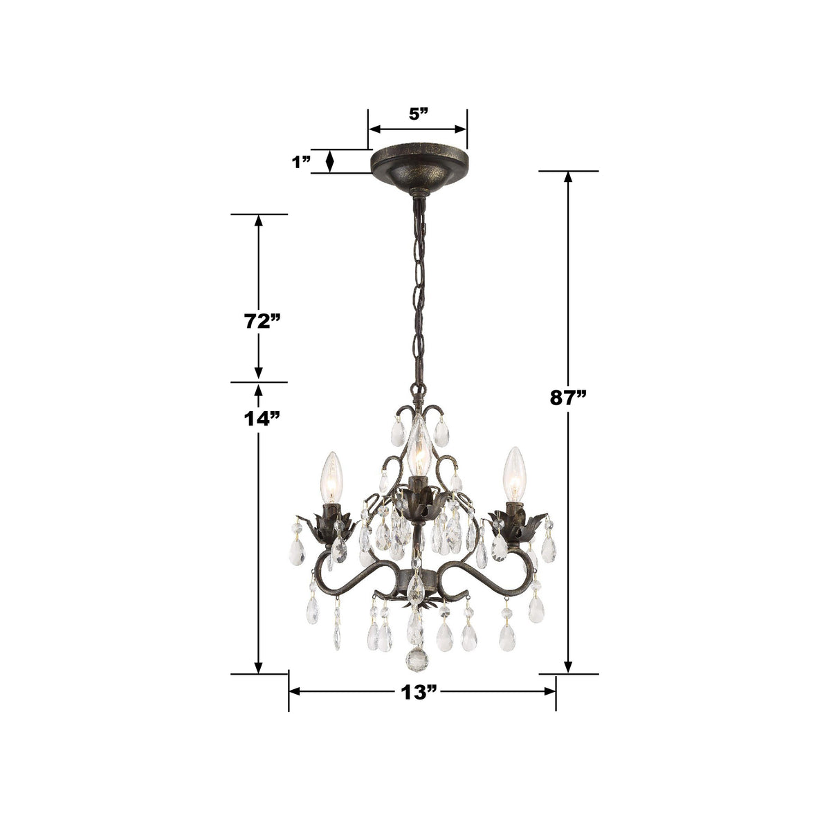Crystorama Paris Market 3 Light Hand Cut Crystal English Bronze Mini Chandelier
