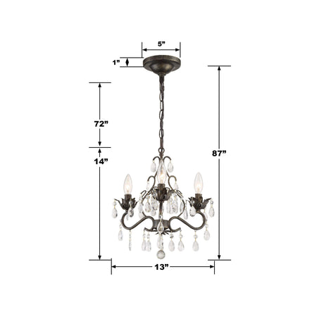 Crystorama Paris Market 3 Light Hand Cut Crystal English Bronze Mini Chandelier