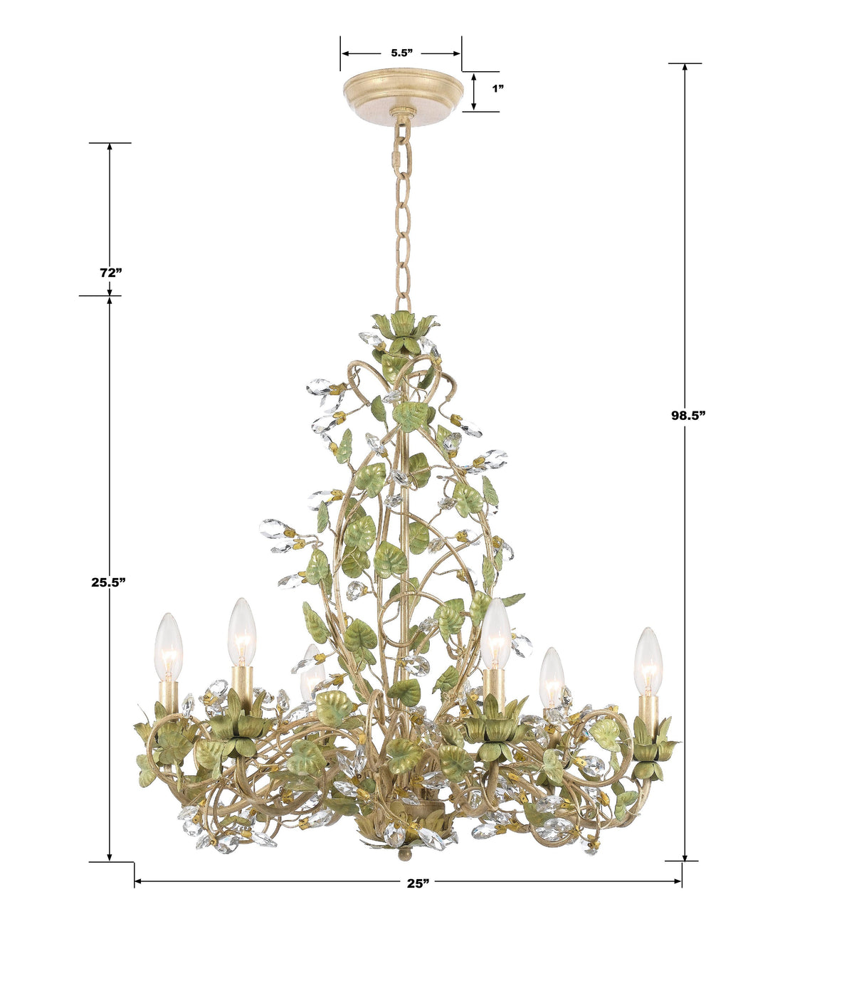 Crystorama Josie 6 Light Champagne Green Tea Chandelier