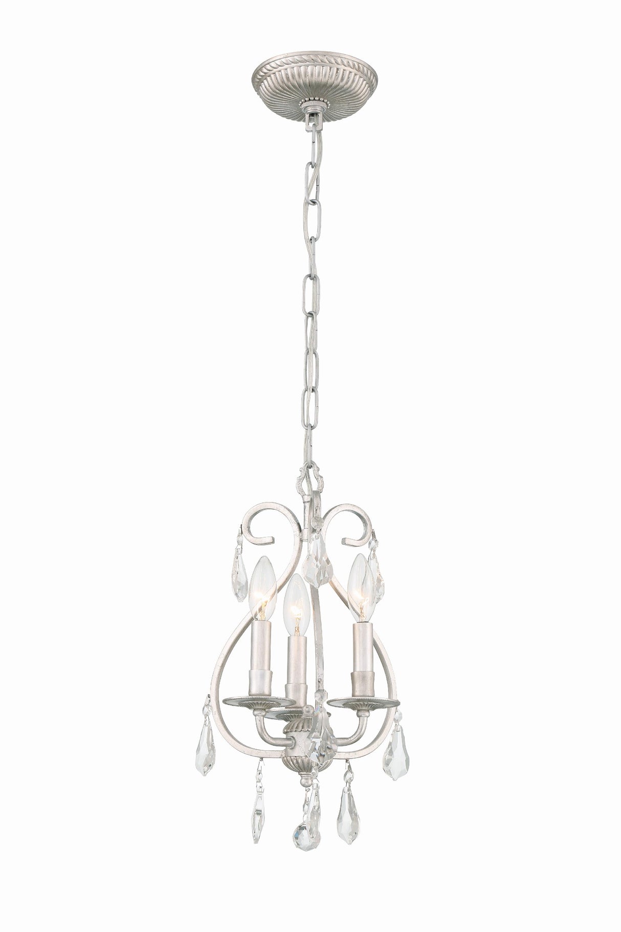 Crystorama Ashton 3 Light Hand Cut Crystal Olde Silver Mini Chandelier